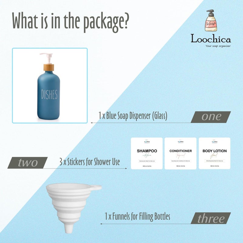 Loochica Blue Glass Kitchen Soap Dispenser, Detergent Dispenser or Dish Soap Dispenser for Kitchen Sink, Blue Soap Dispenser, Modern Blue Decor Dish Soap Pump for Kitchen Organization - Image 2